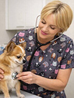 KOI Basics scrubs top cats and dogs faces light weight, breathable